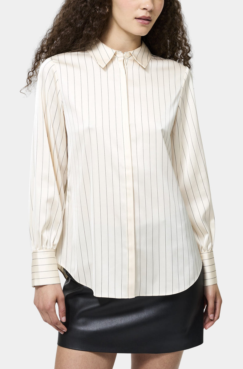 Satin Pinstripe Blouse – Hemline Alpharetta