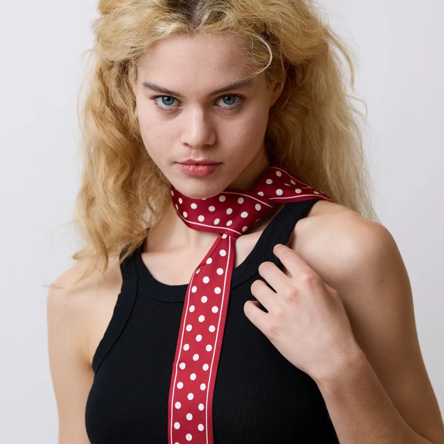 Retro Polka Silk Skinny Scarf