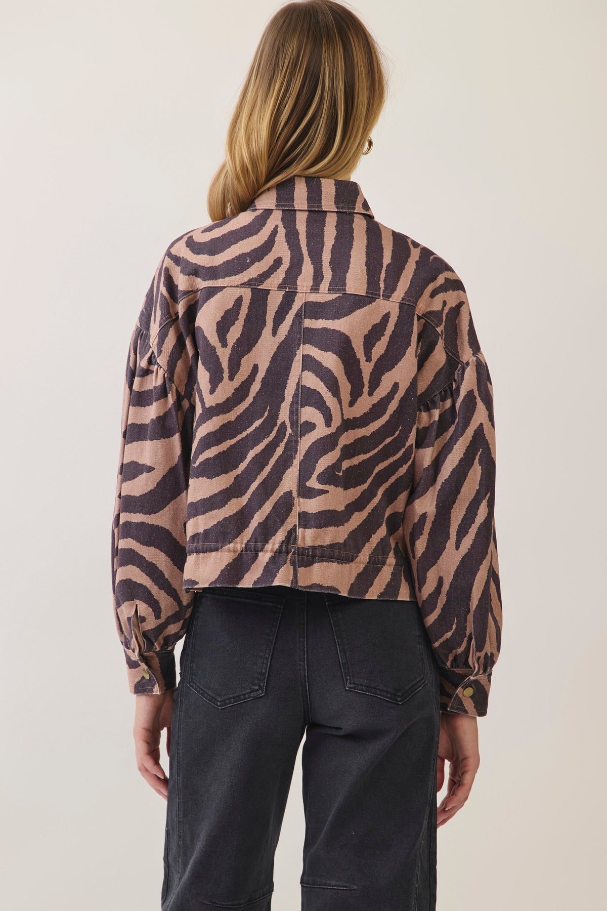 Zebra Print Oversized Chest Pockets Utility Jacket