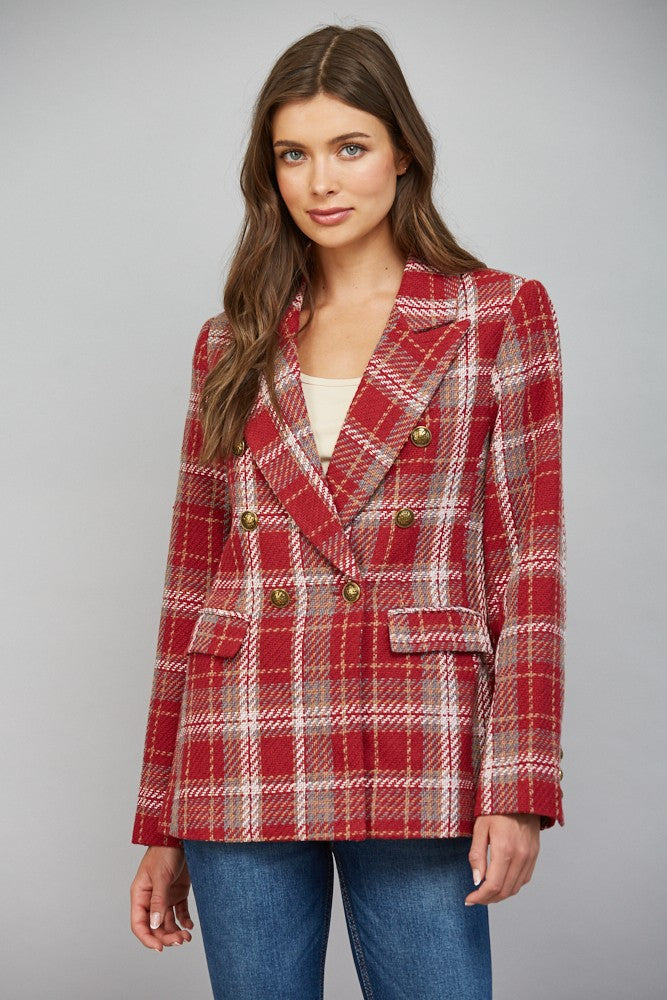 Plaid Double Breasted Blazer