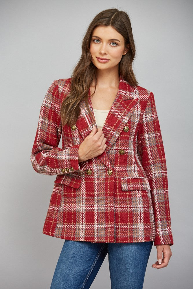 Plaid Double Breasted Blazer