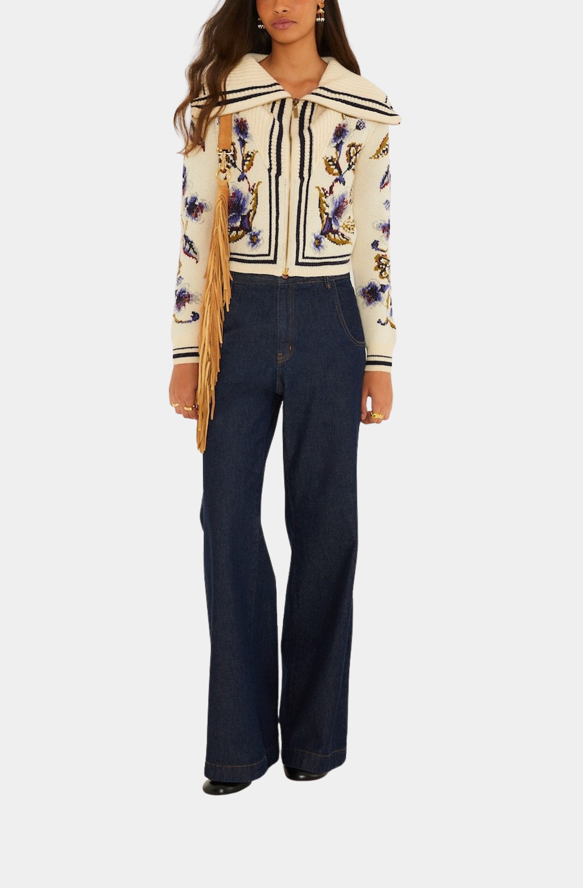 Golden Nature Off-White Knit Cardigan