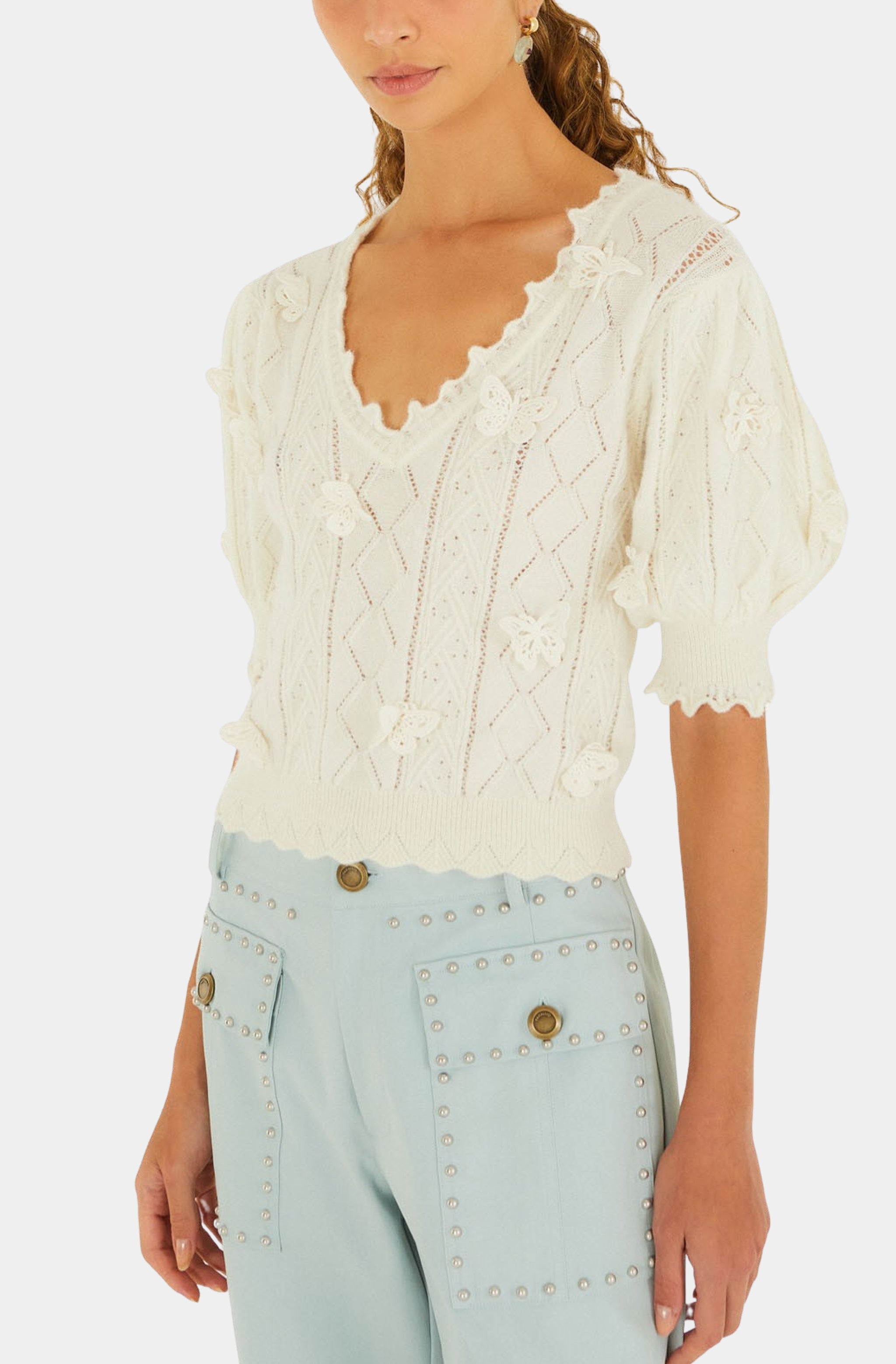 Richilieu 3D Butterflies Artisanal Knit Top