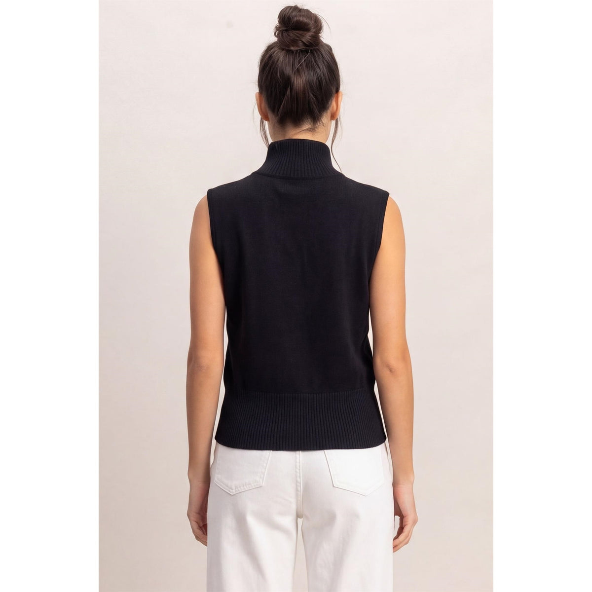 Sleeveless High Neck Knit Top