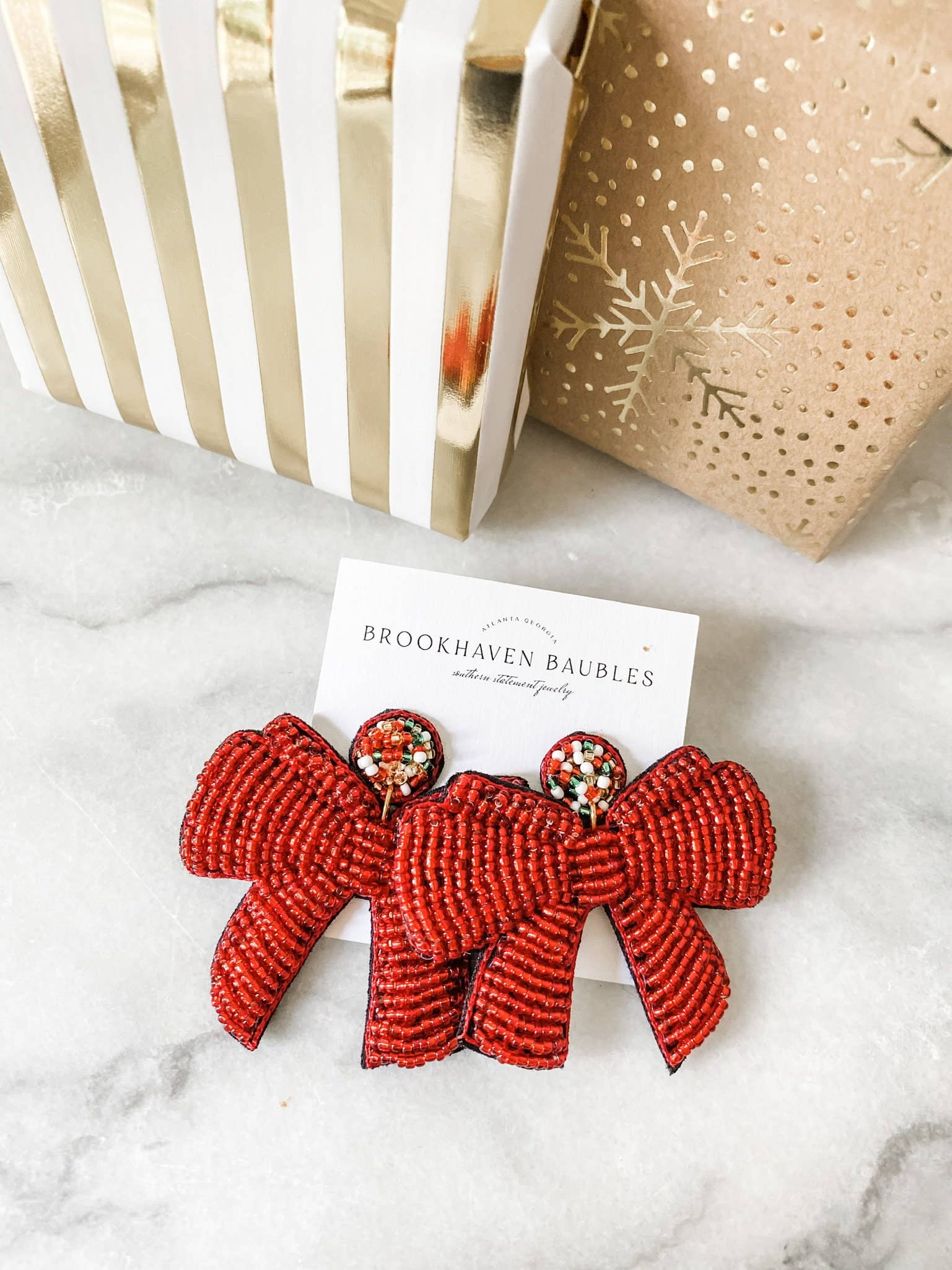 Beaded Bow Statement Christmas Earrings