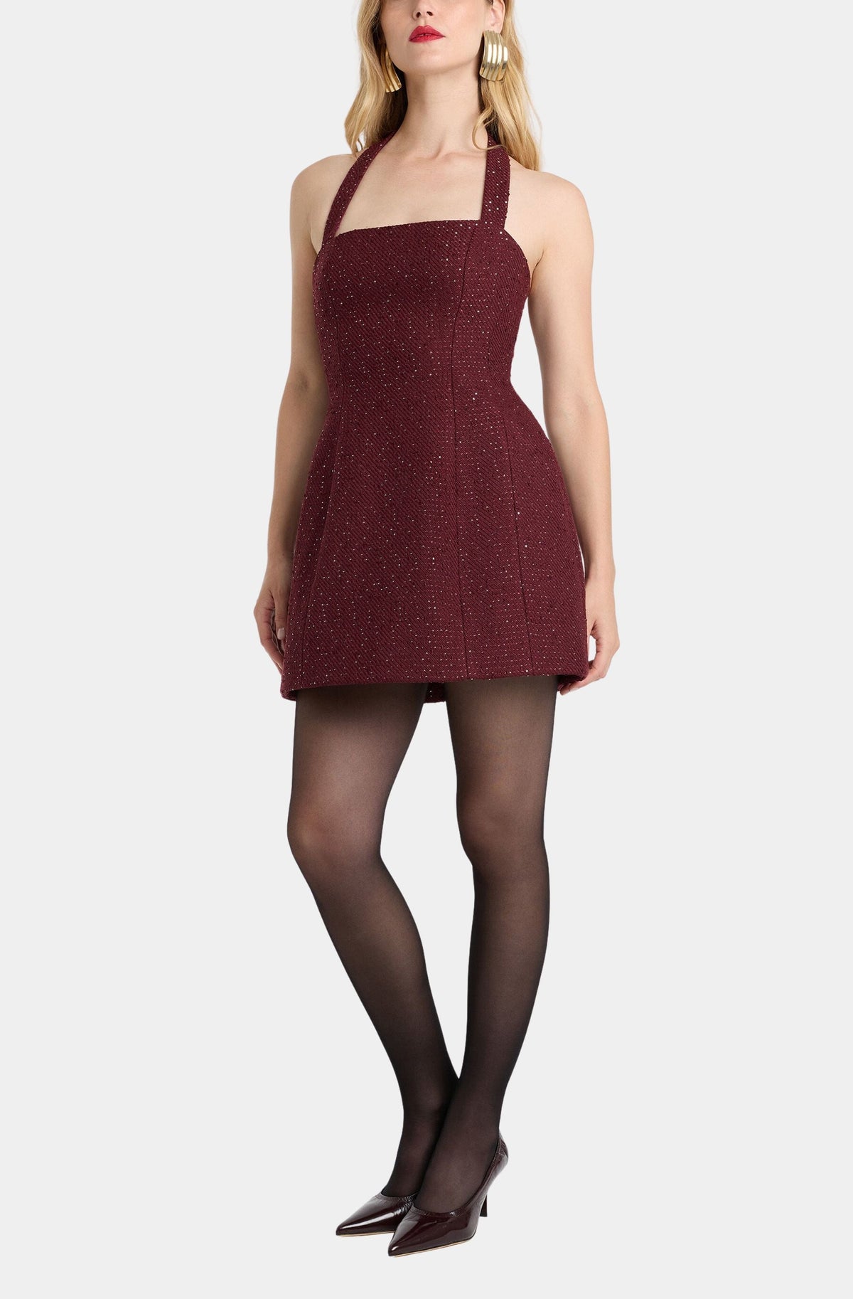 Nevelle Boucle Halter Dress