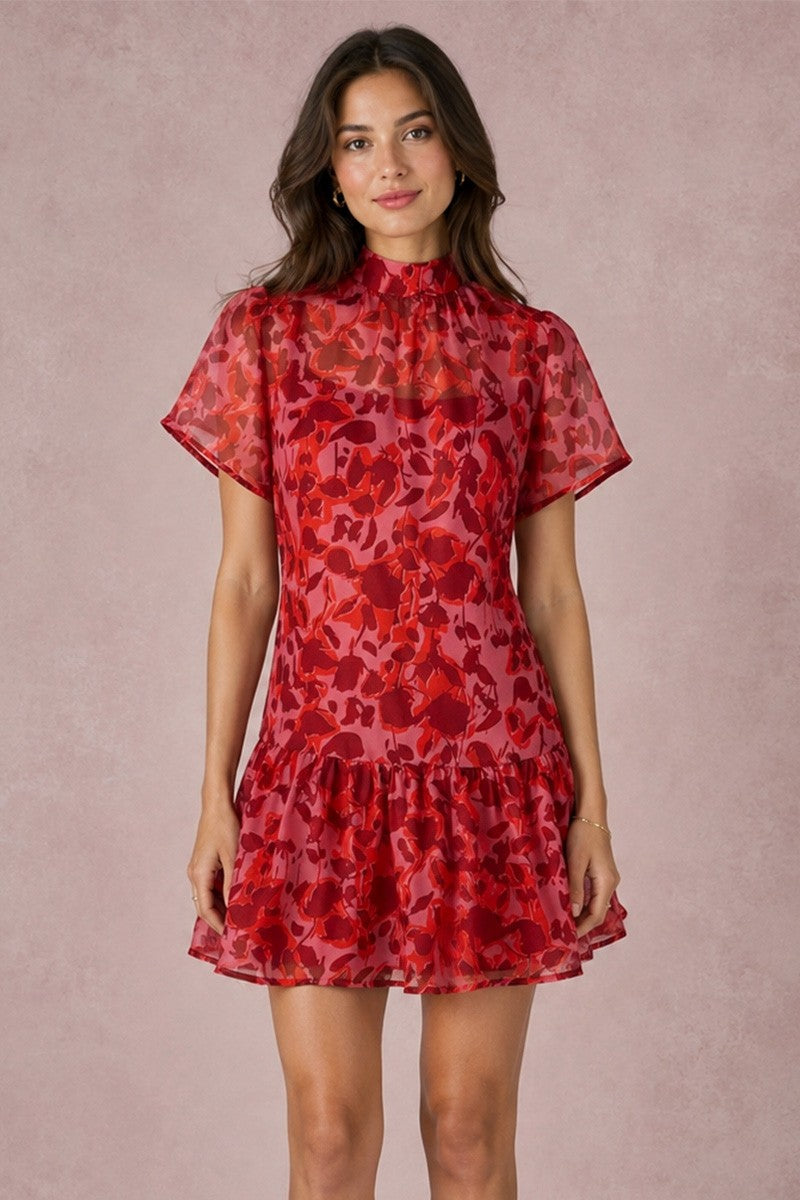 Soft Organza Mock Neck Mini Dress