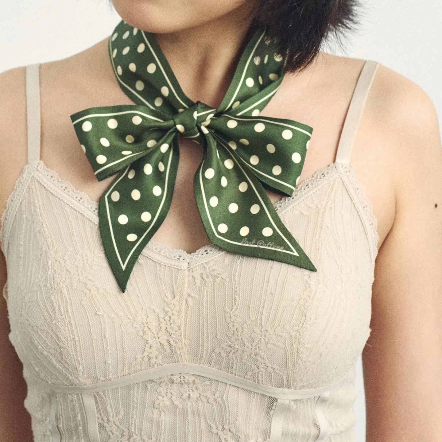 Retro Polka Silk Skinny Scarf