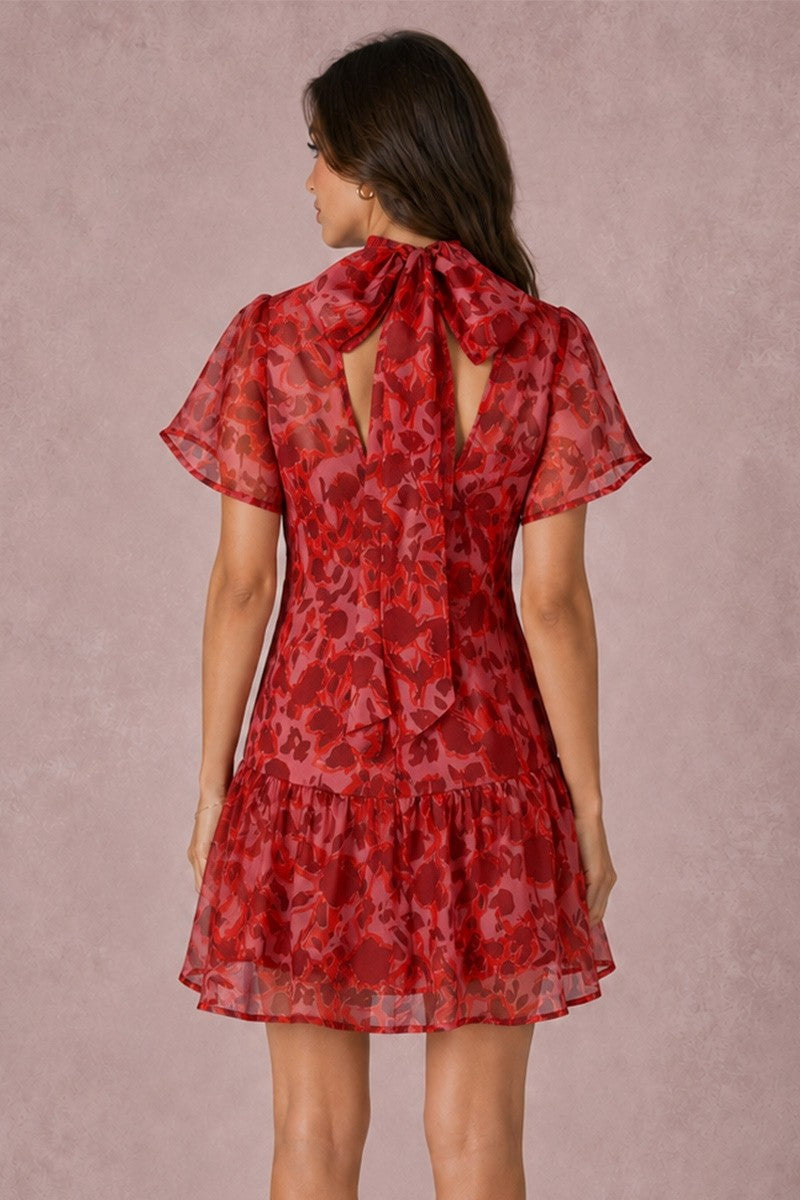 Soft Organza Mock Neck Mini Dress