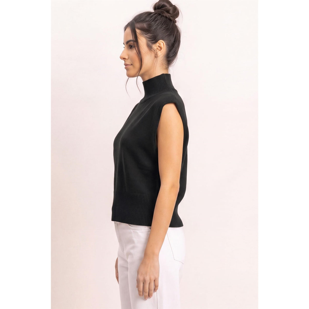 Sleeveless High Neck Knit Top