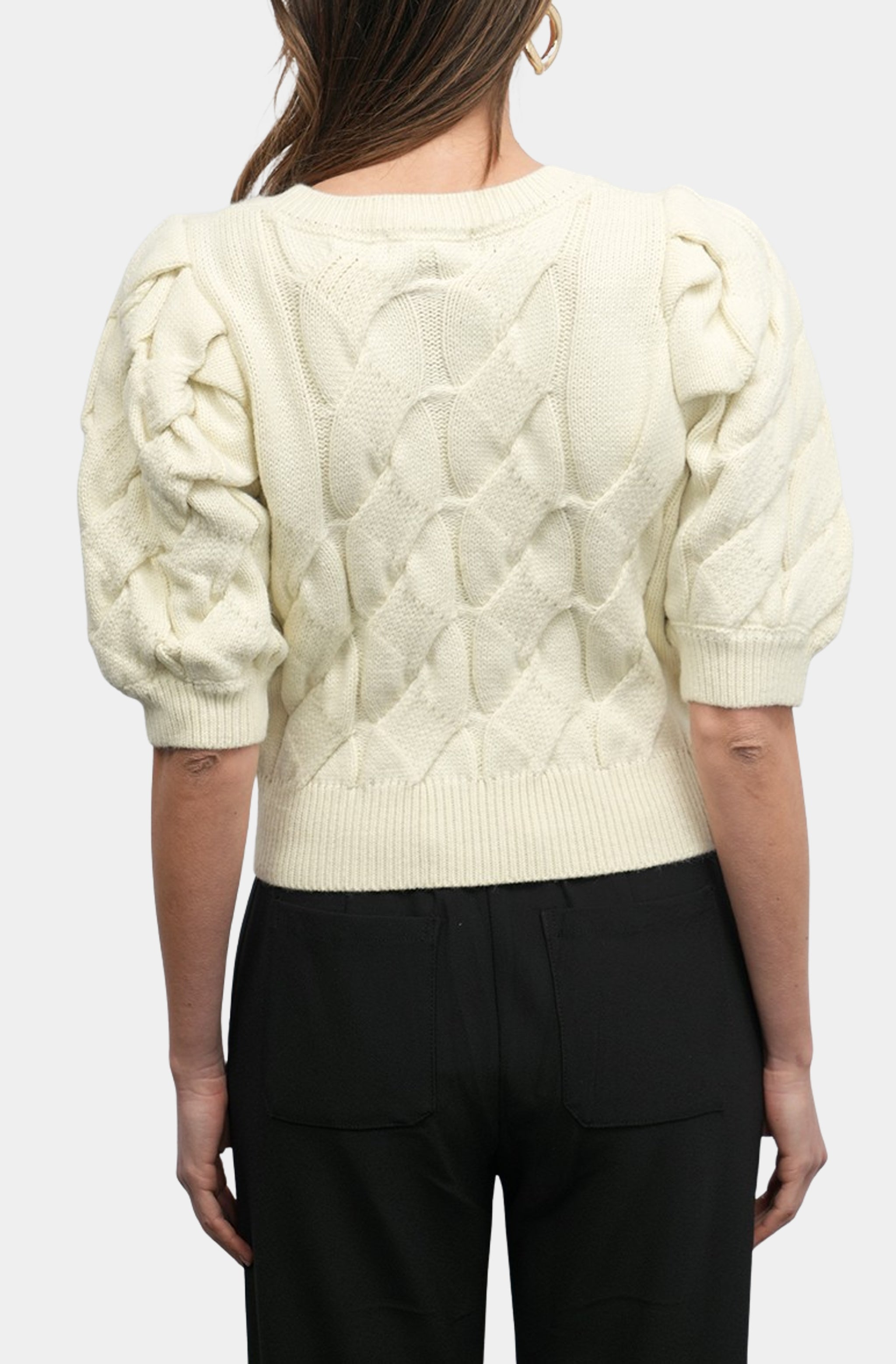 Hallie Cable Knit Puff Sleeve Sweater Top