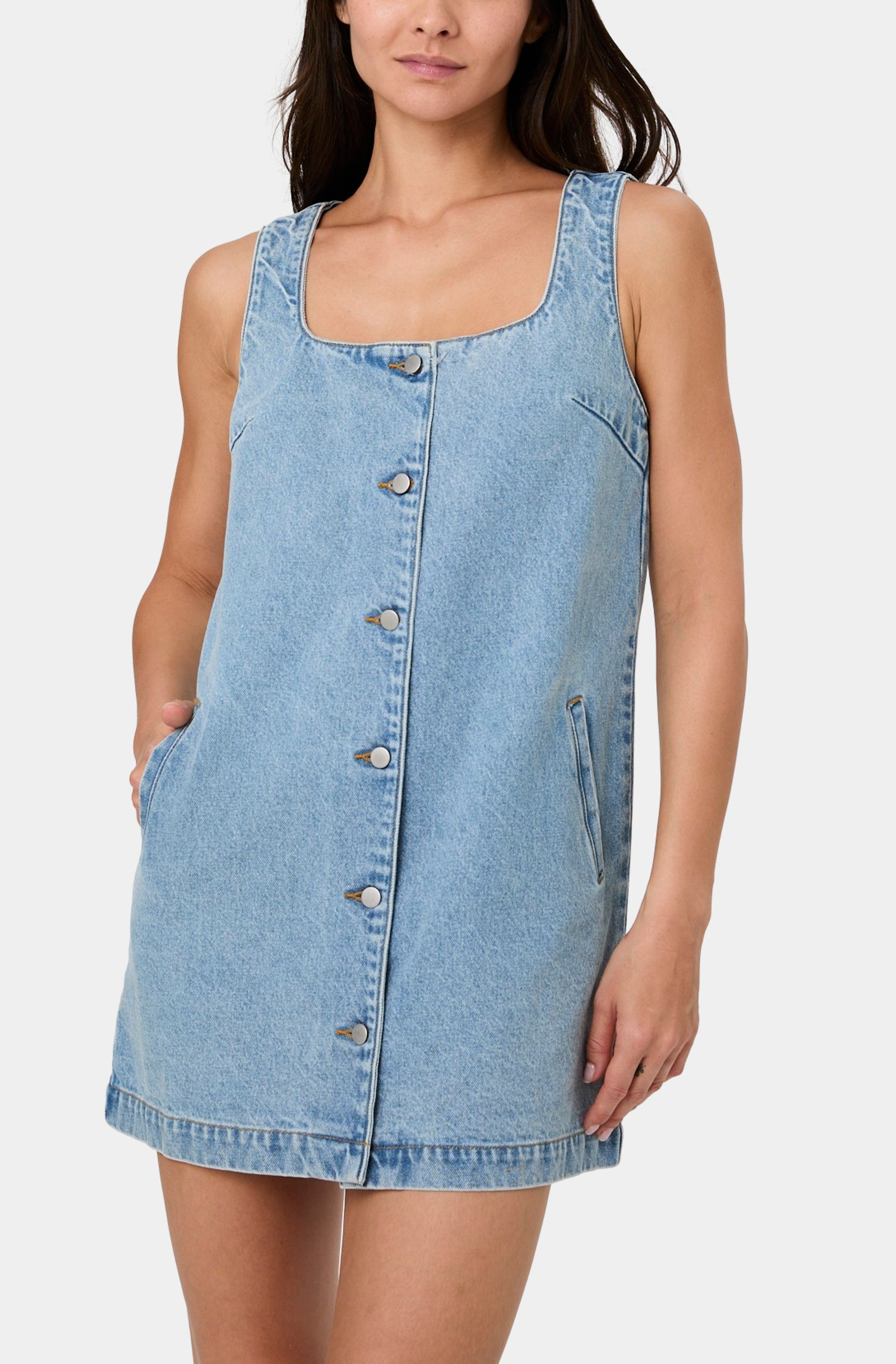 90S Denim Button-Front Sleeveless Dress Hemline Alpharetta 90S Denim Button-Front Sleeveless Dress Hemline Alpharetta
