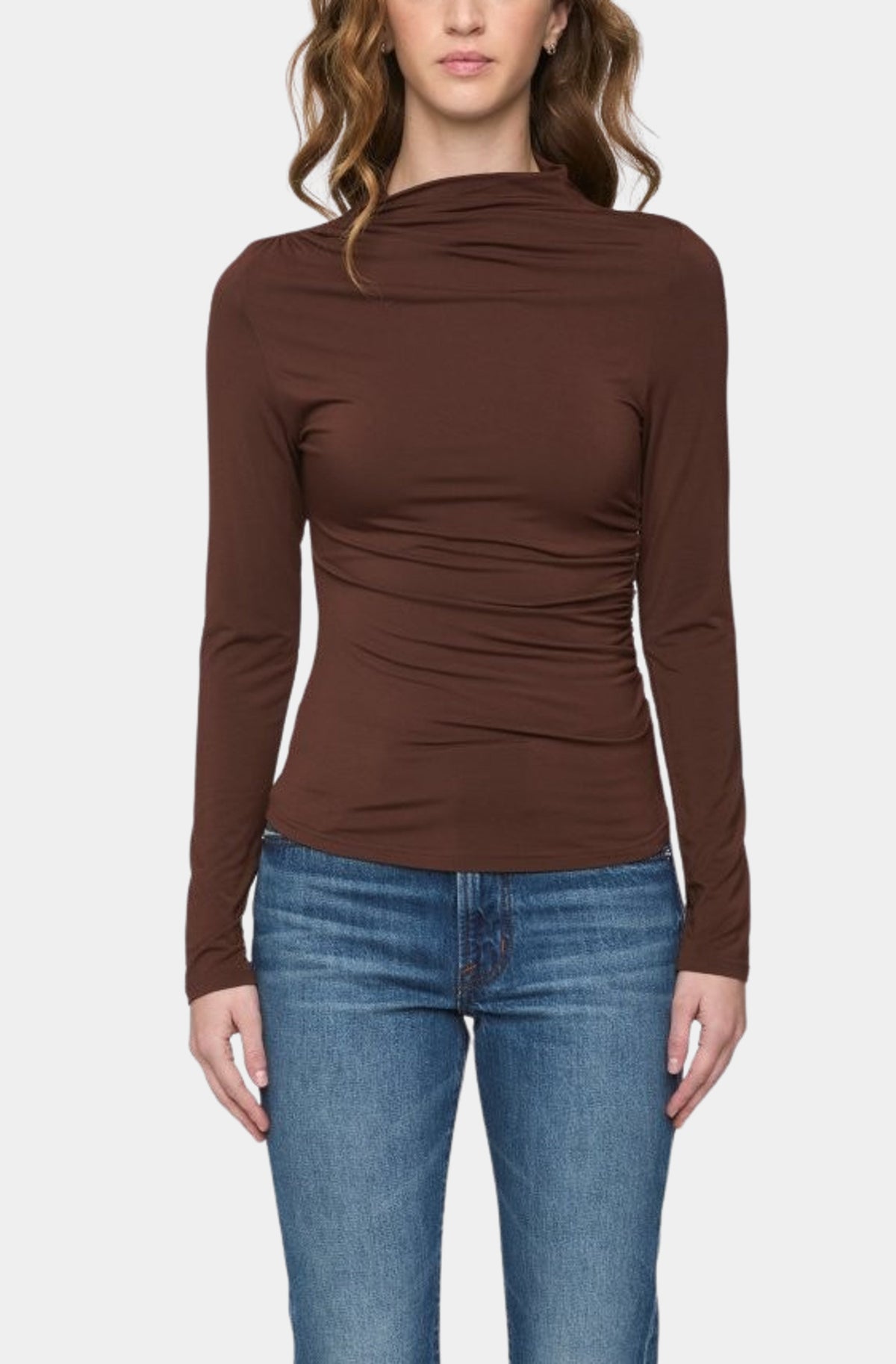 Nathalia Long Sleeve Draped Mock Neck