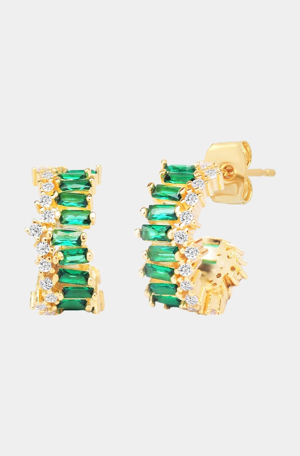 Emerald Baguette and CZ Mini Hoops