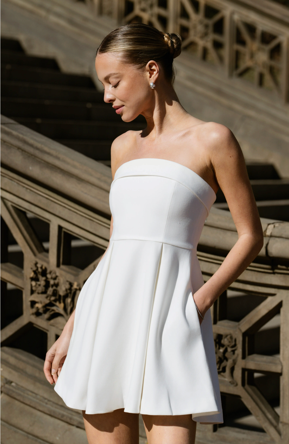 Whisper Foldover Inverted Pleat Mini Dress