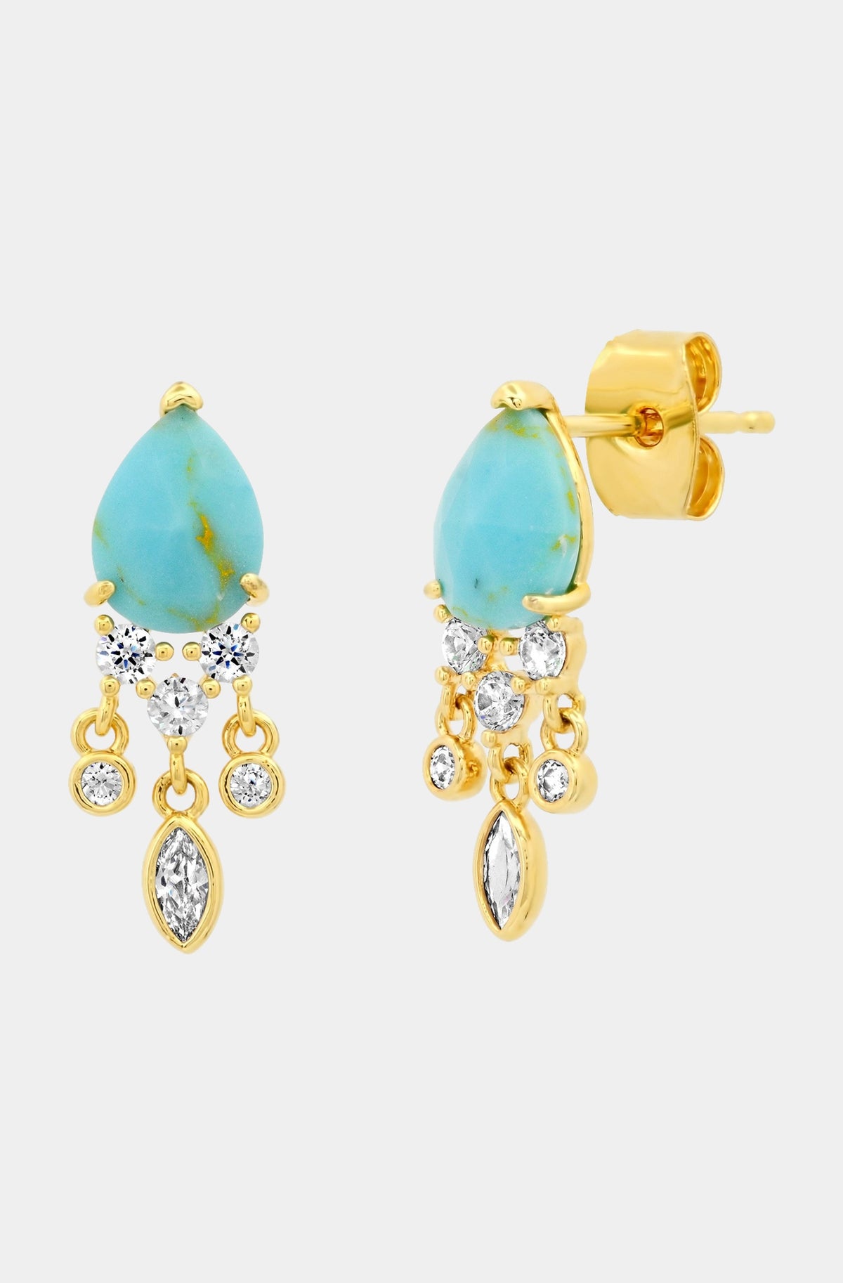 Turquoise Teardrop Stud with CZ Dangles