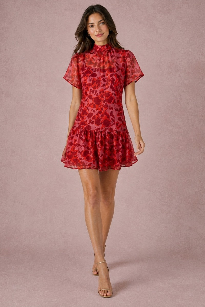 Soft Organza Mock Neck Mini Dress