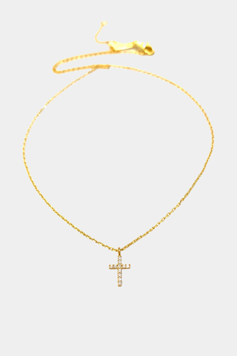 Theia Mia Short Cross Necklace in Gold Finish, full necklace